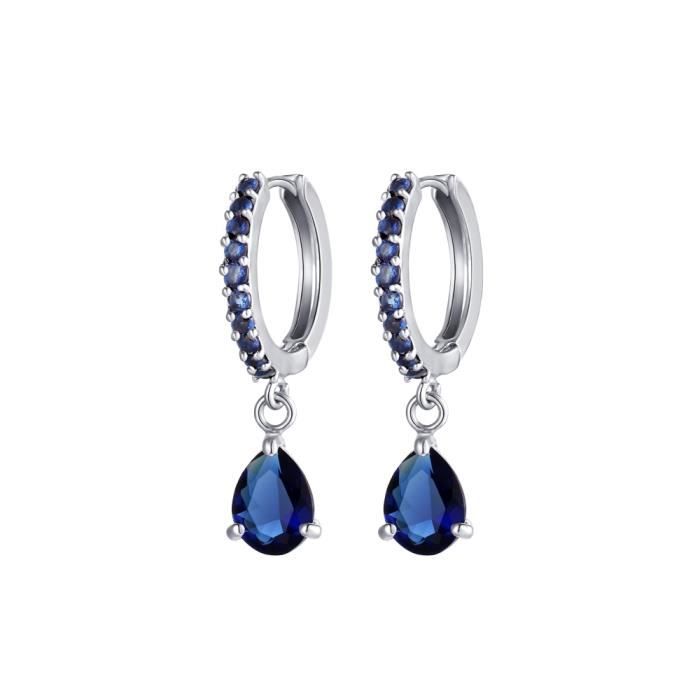 Boucles D'oreilles Pendantes En Argent Rhodié Avec Oxydes De Zirconium Bleu - Neuves Avec étiquettes