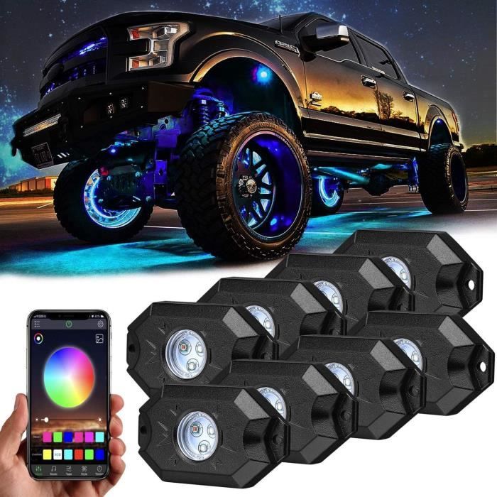 Boomersun Rgb Led Rock Lights Kit Eclairage De Soubassement Avec Controleur Bluetooth Etanches Pour J Eep Bateau Auto Suv Cdiscount Sport