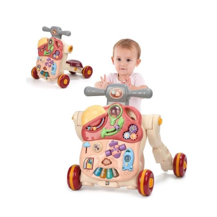 Trotteur 3 en 1 Pousseur pour Bébé avec Lumière et Musique Activités  d'Eveil 6-36 Mois Rose - Costway