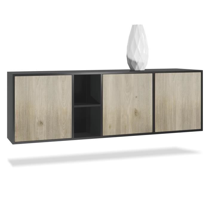 Buffet Armoire Cuba Corps En Noir Mat Facades En Chene Nordique Achat Vente Buffet Bahut Buffet Cuba En Noir Mat Cdiscount