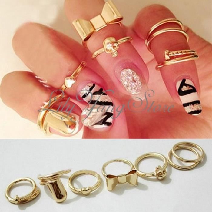 Set de 7 Bagues Anneaux Phalange Bout De Doigt Bijoux Ongle Plaqu