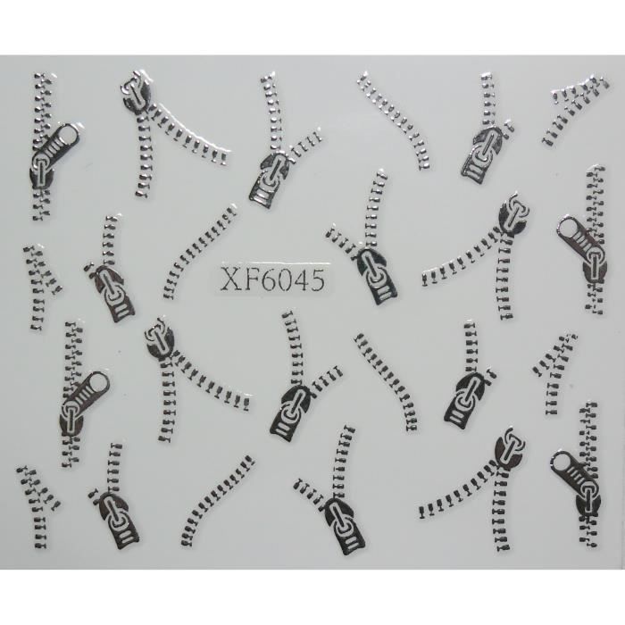 Accessoire ongles, nail art , Stickers décalcomanie, Fermeture éclair noir jaune