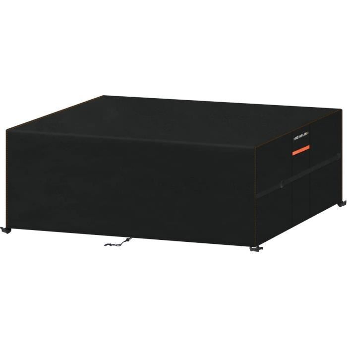 Housse De Protection Pour Table De Jardin 220x170x90 Cm – Tissu Oxford 420D Imperméable – Avec Cordons De Serrage – Noire/Argent