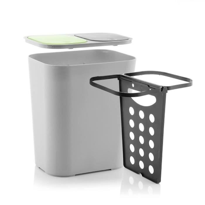 Poubelle Double Compartiments 18L - Pour Tri Sélectif - Couvercle à Fermeture Douce - Intérieur/extérieur - Design Moderne ABS - 10