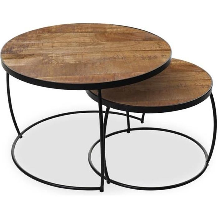 Table Basse Gigogne En Bois Et Metal Larry Marron L 48 X P 48 X H 34 Cm Cdiscount Maison