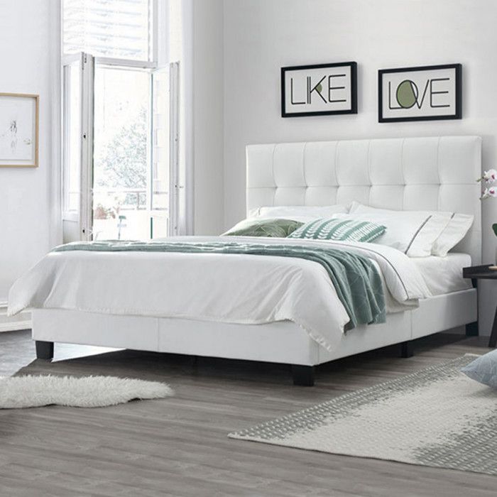 lit double - meubletmoi - pandora - tête de lit rembourrée - sommier à lattes en bois