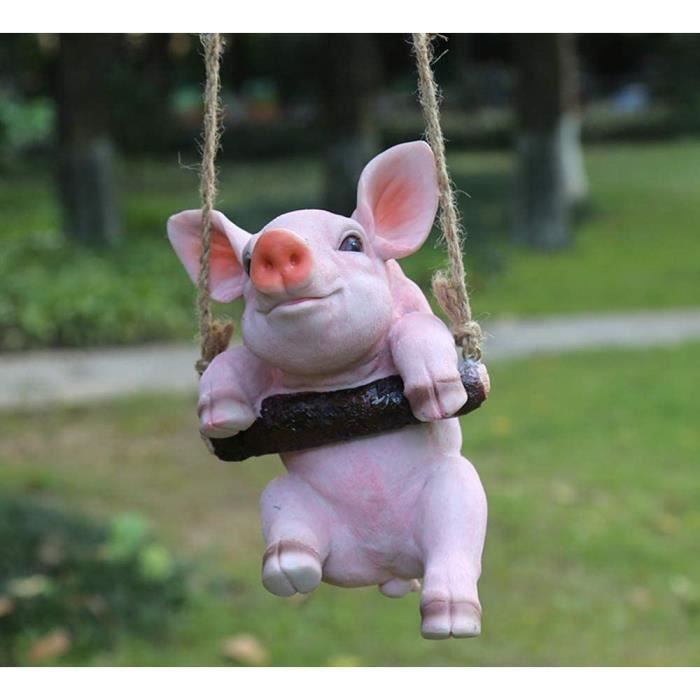 Statue de jardin cochon balançoire à suspendre Décoration amusante d