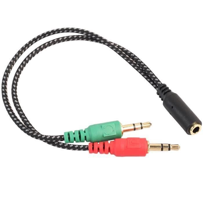 Adaptateur de casque jack 3.5 mm 2 en 1 micro et câble audio pour casque de