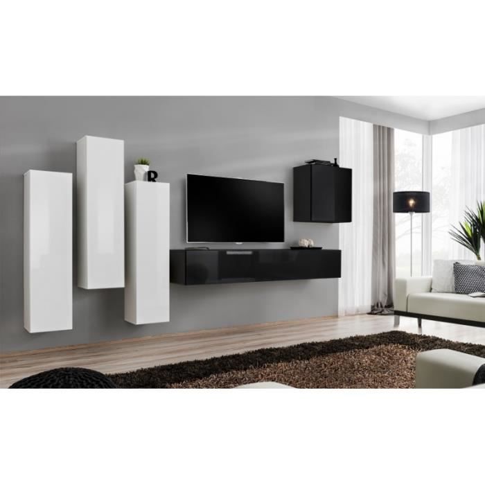 ensemble meuble tv mural - switch iii - blanc laqué - 4 portes - contemporain et design