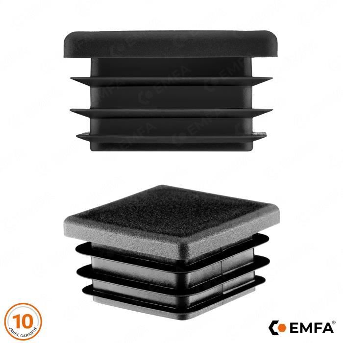 Bouchon plastique pour tube carré - 50x50 mm - 5 pièces – Noir - Capuchon plastique - Embout tuyau - EMFA®