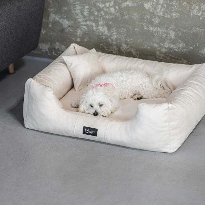 Meilleurs prix pour Panier Couchage Lit pour chien ,, Puffi – Alcantara ‘’ L 90cm x 70cm Crème