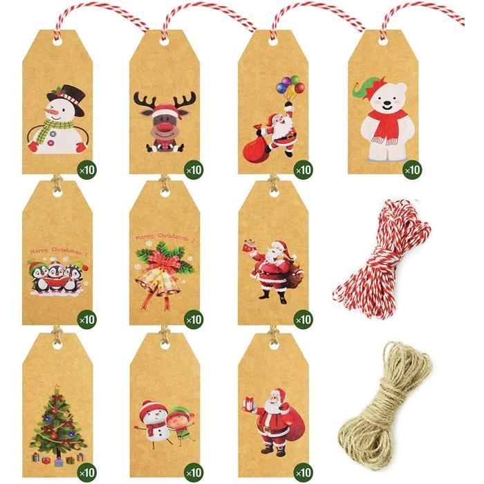 étiquettes De Cadeaux De Noël 100pcs Carte Kraft étiquette Mignon