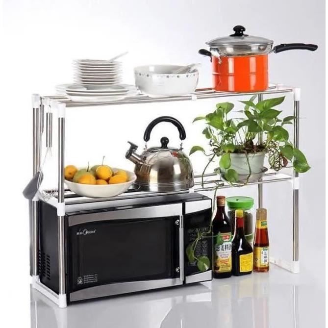 HENGMEI Étagère Micro-Ondes 3 Niveaux Extensible - Support Organiseur Cuisine Noir 44-60 Cm