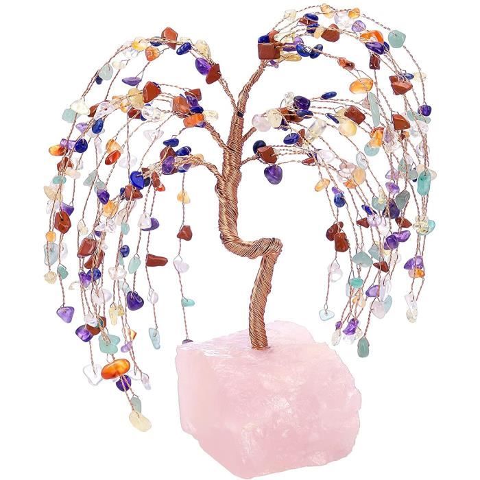 Bureau, Accessoires De Voiture Arbre De Vie En Pierre Ornement Base De Cristal Rose Guérison