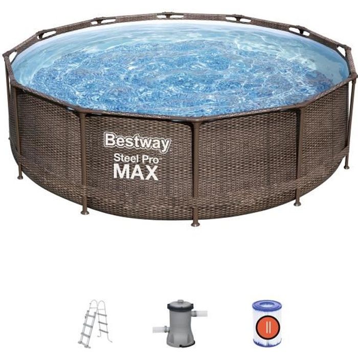 Kit Piscine hors sol tubulaire BESTWAY Steel Pro Max™ - 366 x 100 cm - Ronde (Livrée avec filtre à c
