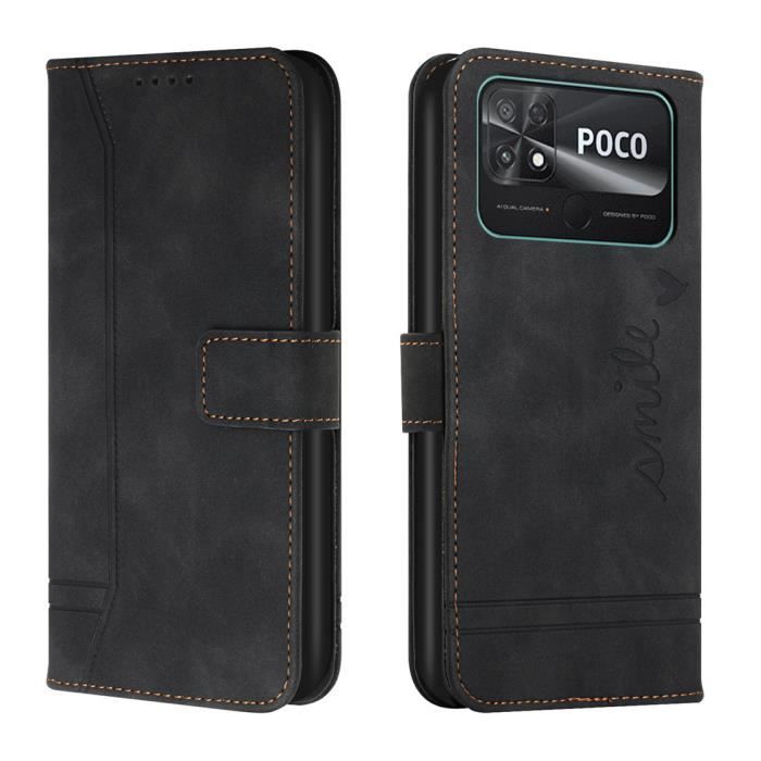 Housse Xiaomi Poco C40 avec Support PU Cuir Portefeuille Protection Sensation de confort Etui - Noir