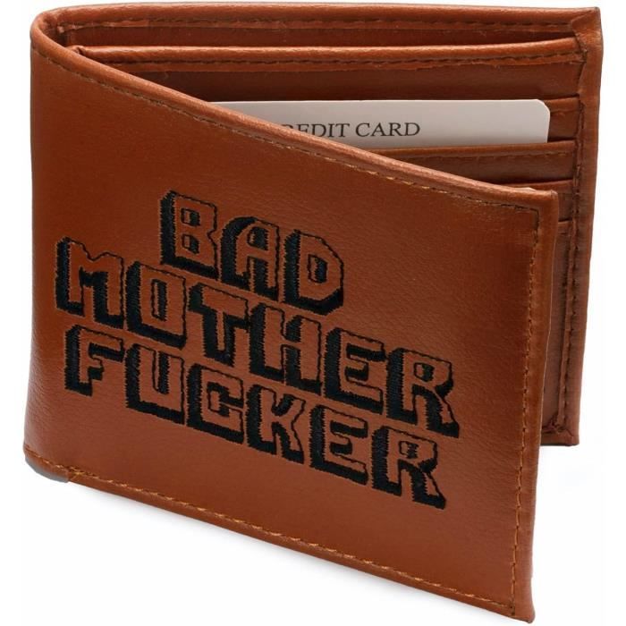 Portafoglio Bad Mother Fucker, Pelle Sintetica Marrone Chiaro - Ricamato