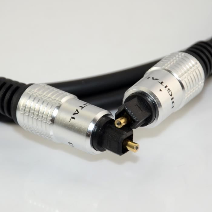 Câble Audio Optique Toslink 1 Mètre - Fibre Numérique - Connecteurs Dorés - Neuf