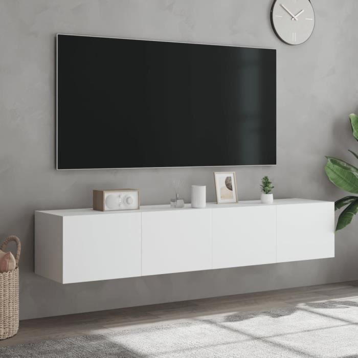Meuble TV mural - ESTINK - 2 pcs - Bois dingénierie - LED RVB - Blanc 80x35x31 cm