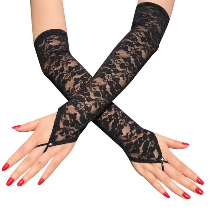 Gants Sans Doigts En Dentelle Au Coude Long 15.7 '' Pour Femmes Des Années  1920 Gants De Danse De Mariée Opéra Pour Le Le Noir - Cdiscount  Prêt-À-Porter