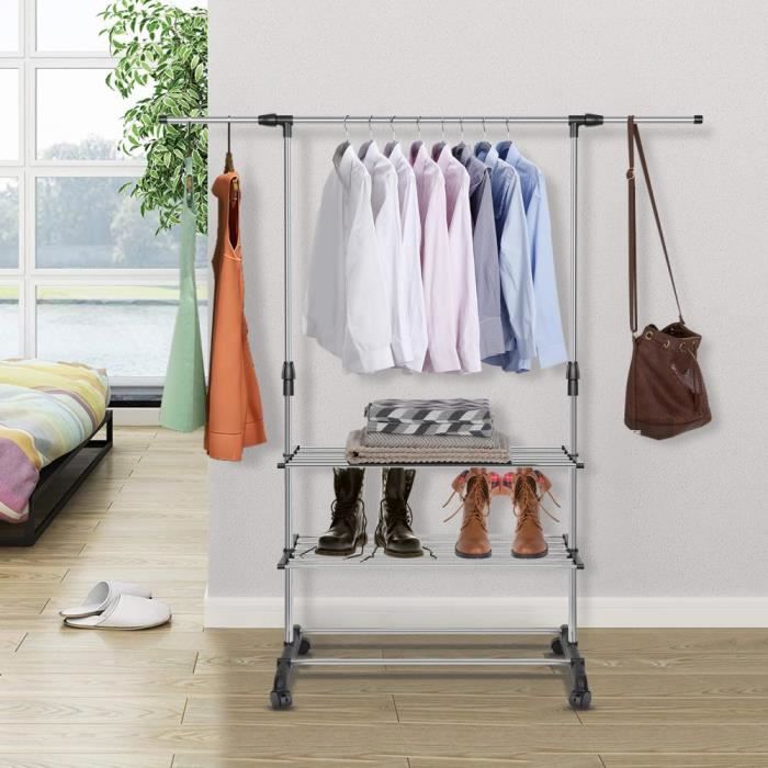 KEDIA. Séchoir à Linge Étendoir 75*43*158cm Porte-manteau en acier inoxydable avec roulettes
