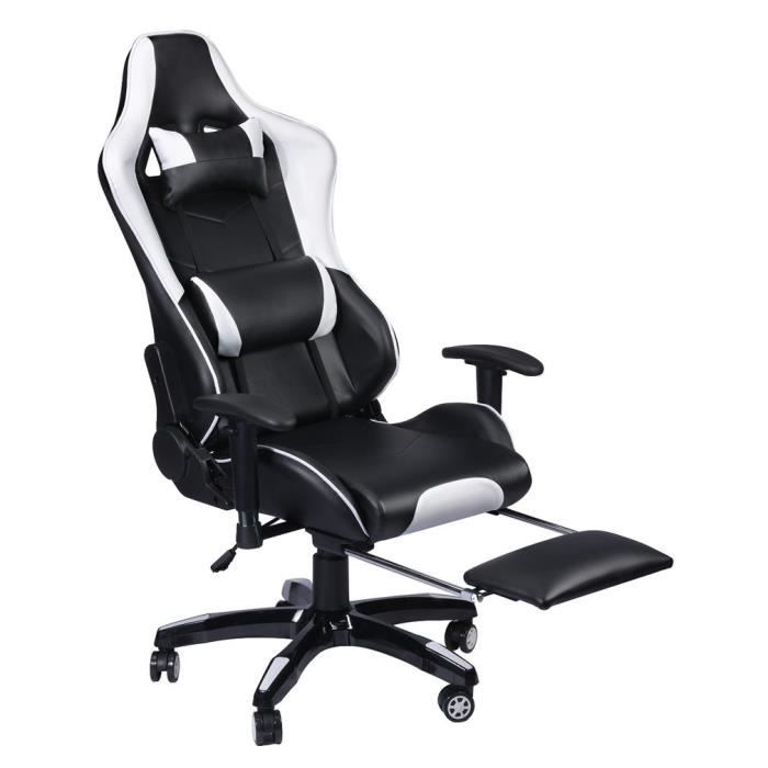 Chaise De Bureau De Course Fauteuil De Bureau Gaming Blanc Prix Pas Cher Cdiscount