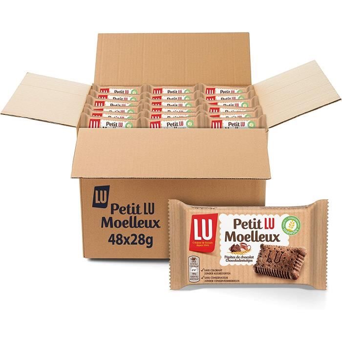 Petit LU Moelleux - Carton de 48 Sachets - Gâteau aux Pépites de Chocolat - Idéal pour le Goûter