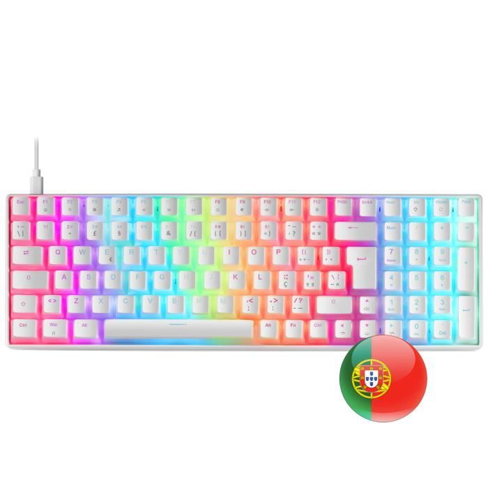 Mars Gaming MKULTRA - Clavier mécanique compact blanc RGB 96% - Switch Outemu SQ Rouge - Portugais + US