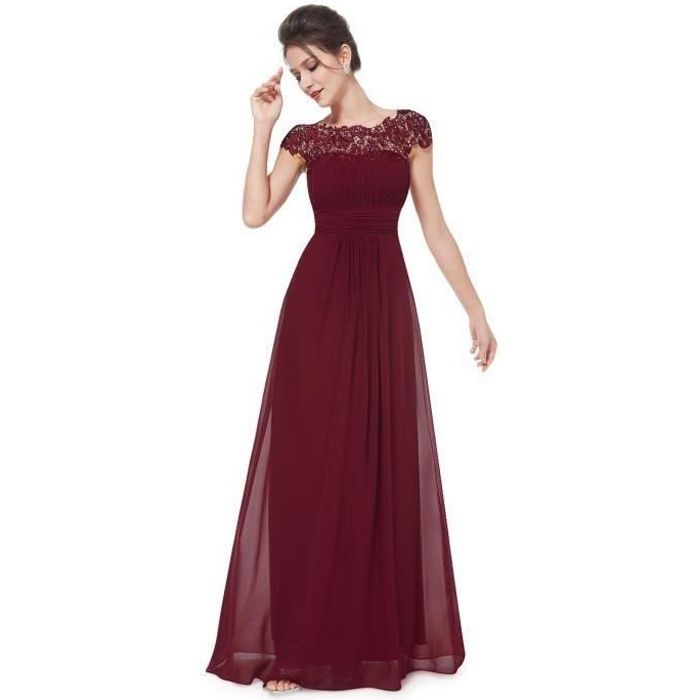 Robe Femmes De Soiree Longue Bal Bordeaux Dentelle Plisse Cdiscount Pret a Porter