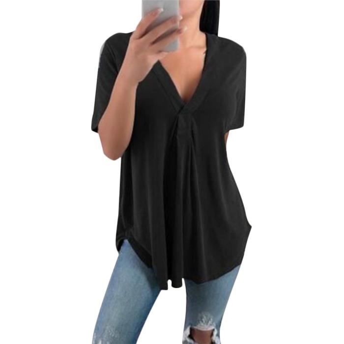 Minetom Femme T-Shirts Coton Lin Chemise Chic Simple Haut Jacquard Tops Tunique Col V Blouse Tops 
