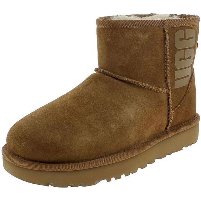 UGG W CLASSIC MINI RUBBER LOGO BOTTES FEMME MARRON 1108231CHE