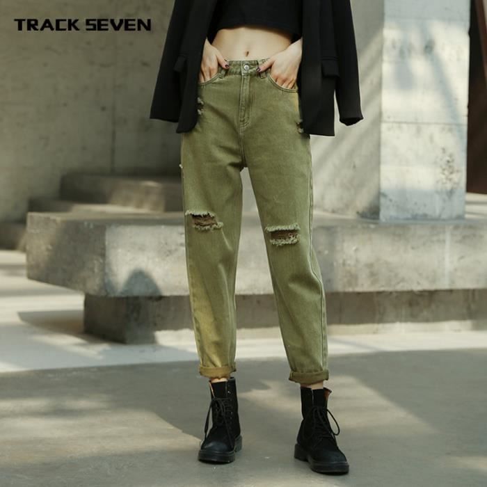 Ivoire blanc XS femme mode tendance trou taille haute neuf points pantalon denim vieil homme femmes