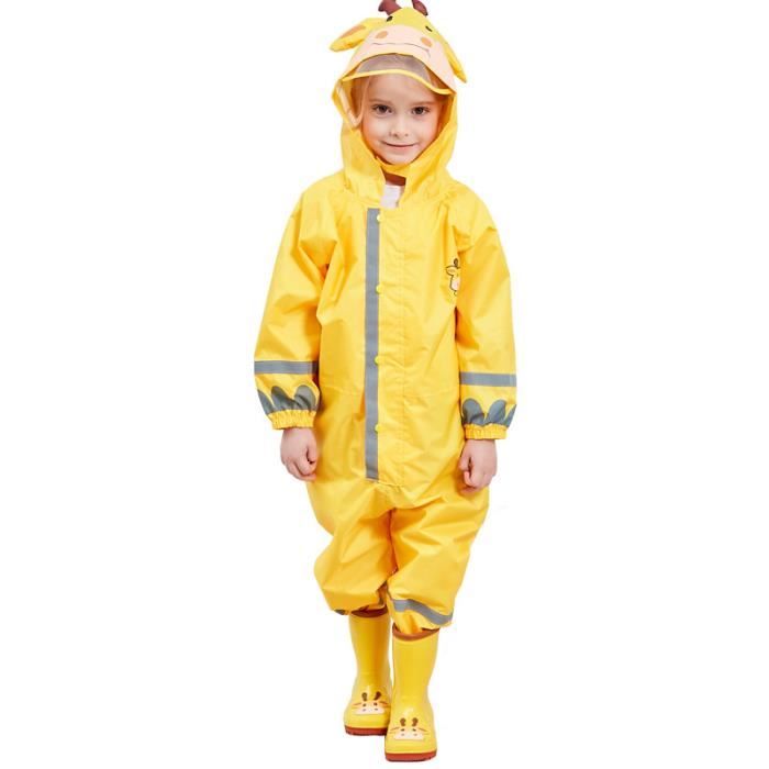 Enfant Imperméable Cape de Pluie, Vêtements Poncho à Capuche pour Filles et Garçons, Manteau Combinaison avec Sac d'École pour Randonnée, Camping et Activités Extérieures, Blanc