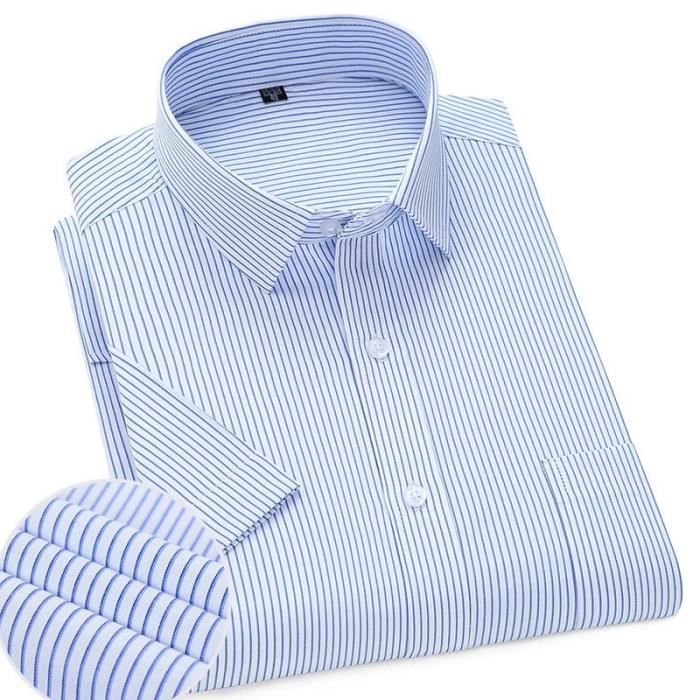 Chemise Homme Blanche à Rayures Noires T T - Taille 2 (38/40), Manches Courtes, Poches