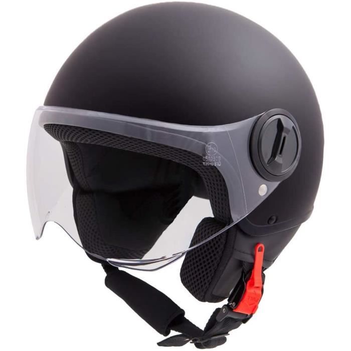 Casque Moto Scooter Demi Jet Visière Ouvert ECE 22-06 Noir Mat XS - Confort Et Sécurité