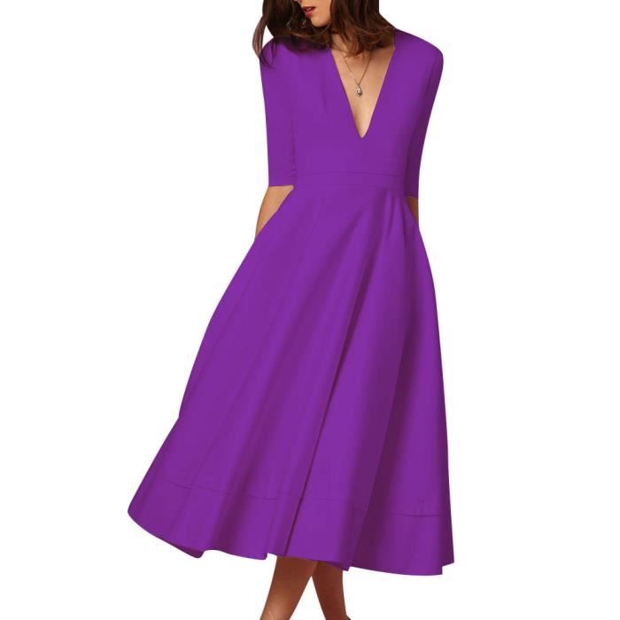 Femmes Robe de Cocktail Deep V Vintage Swing Banquet Demoiselle D