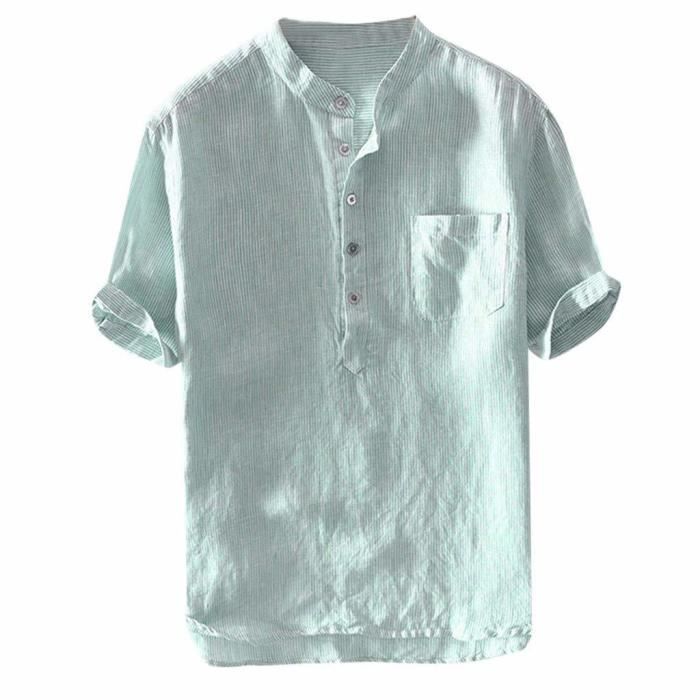 COOFANDY – Chemise Henley en lin à manches longues pour homme, style hippie décontracté, T-shirts de plage en coton, bleu marine