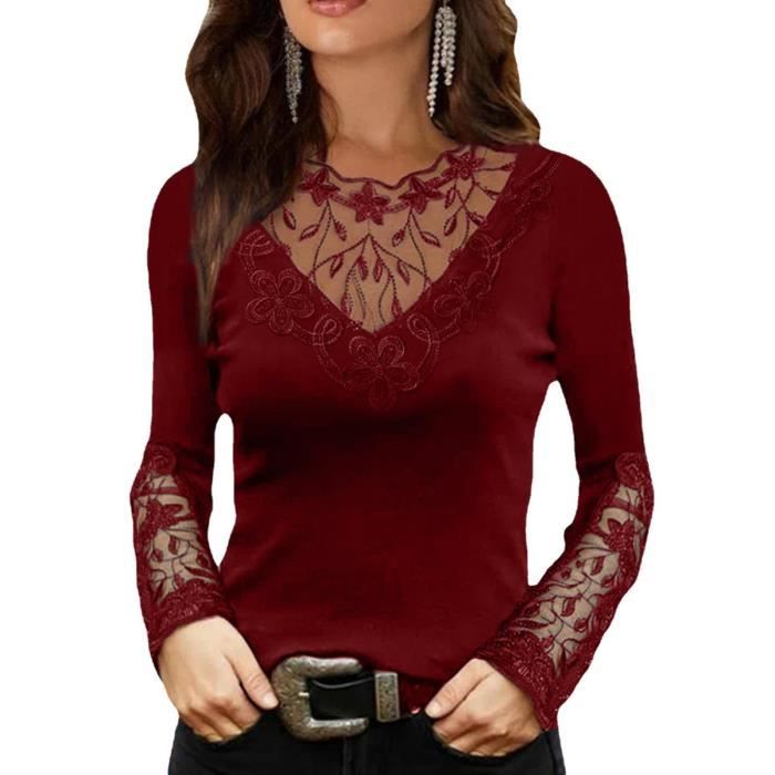 Tee shirt manche longue femme dentelle sales