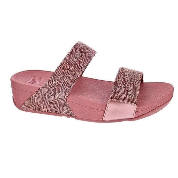 Sandales FitFlop Femme mod le Llulu Blanc Rose Talon Compens 2cm Boucle de serrage