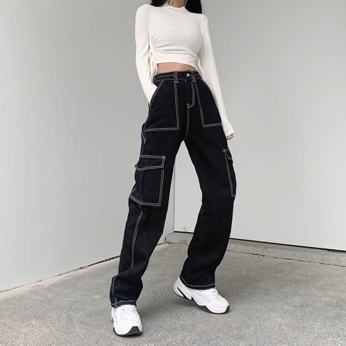 Tomwell Pantalon Cargo Femme Taille Haute - Vintage Multi-Poches, Style Baggy Streetwear Casual Élégant