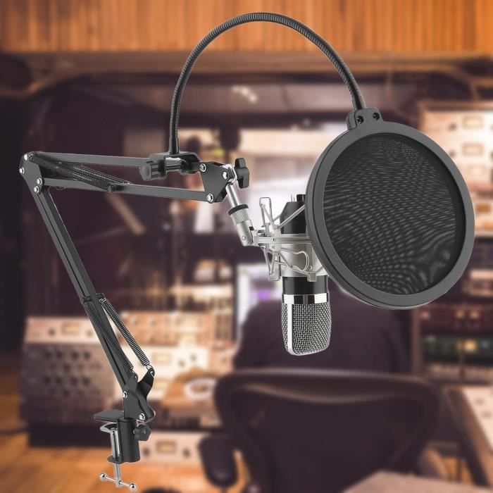 JAMELO Kit Podcast Complet – Micro Condensateur + Bras + Carte Son Voix Changée + Effets + OTG
