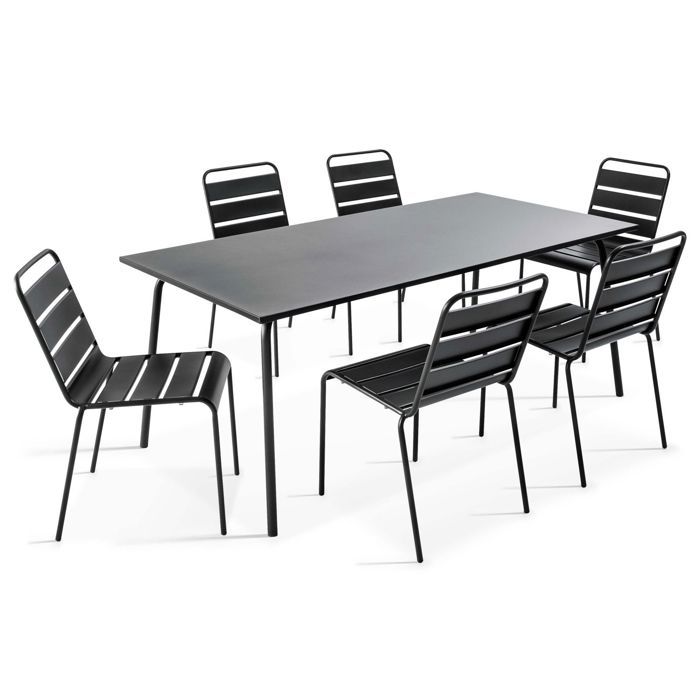 Ensemble table de jardin et 6 chaises en métal anthracite Palavas Oviala