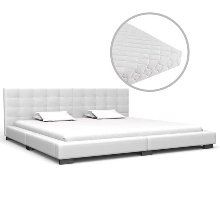 lit complet avec matelas contemporain adulte blanc similicuir 180x200 cm cdiscount maison
