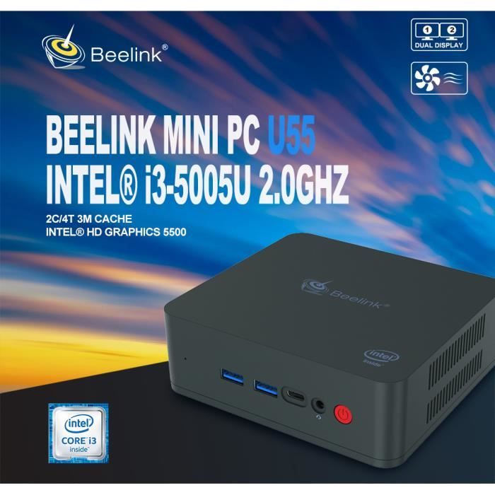 Achat Ordinateur de bureau Beelink U55 Mini PC Unité central Intel Core I3-5005U/Intel HD Graphics 5500/2.4G+5.8G WiFi/BT4.0/Windows10 64 Bit 8GB RAM+256GB SSD pas cher