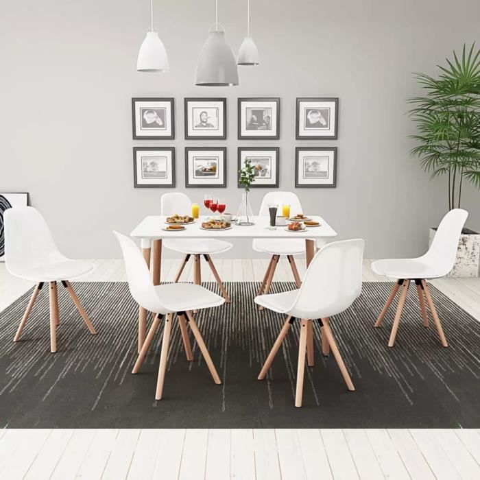 Table et chaises de salle à manger 7 pièces Blanc  Cdiscount Maison