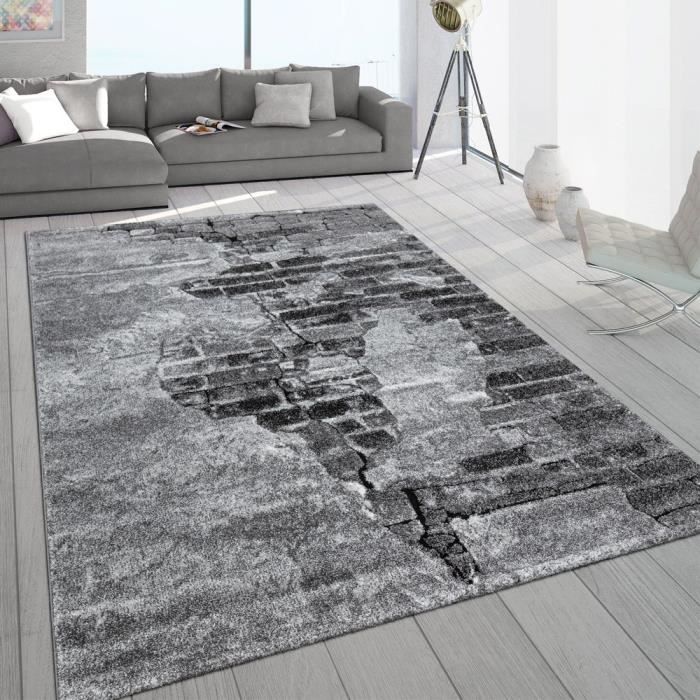 tapis salon gris pierre design aspect beton motif 3d robuste poils ras 160x230 cm achat vente tapis cdiscount