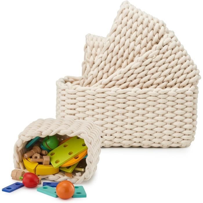 Panier De Rangement En Corde De Coton Tissé - Avec Couvercle - Dimensions 23x15x10 Cm - Couleur Kaki - Pour Chambre, Bureau, Salle De Bain - 7