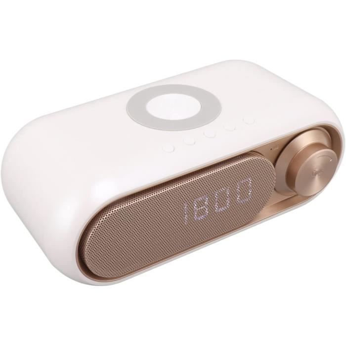 Réveil Numérique Bluetooth Radio FM 2200 MAh – Haut-Parleur Double 3W, Antenne Externe – Or Rose Élégant Pour Chambre