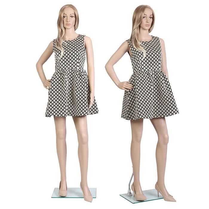 Mannequin Vitrine Féminin Tonhan Avec 2 Perruques - Grands Seins, Démontable, 180 Cm, Couleur Chair