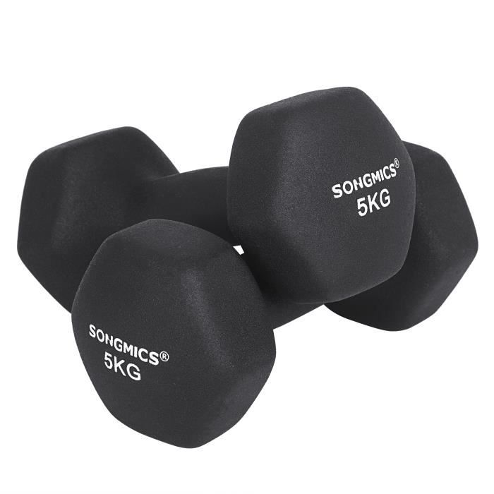 SONGMICS Lot de 2 Haltères 5 kg - Revêtement en vinyle antiglisse - Salle de sport Musculation Entraînement - Noir